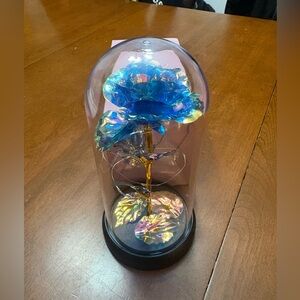 Elegant Blue and Gold Glass Rose Dome